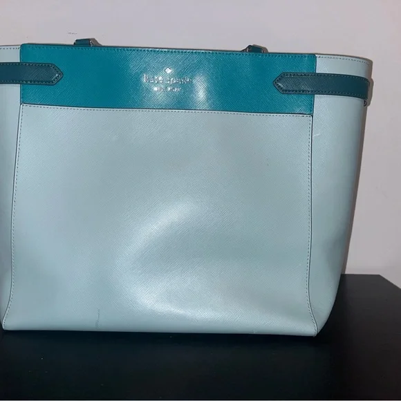 kate spade Two-Tone Light and Dark Teal Leather Tote - Picture 2 of 9